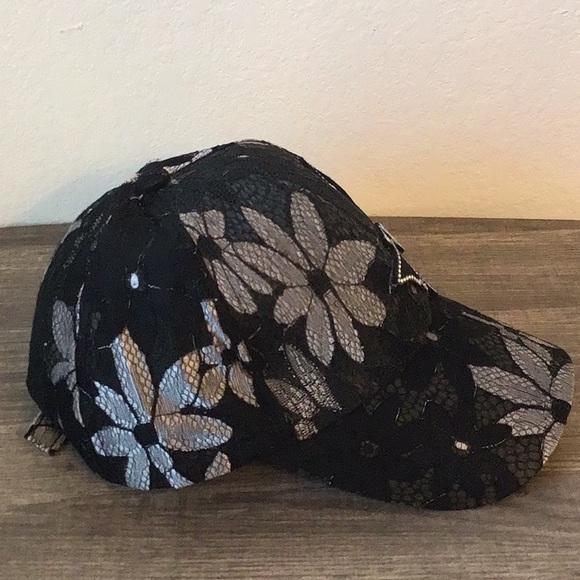Black Floral Mesh Baseball Cap - Picture 3 of 6